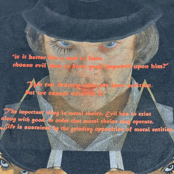 Y2K A Clock Work Orange Movie Shirt Adult Small Black Mega Print Short Sleeve - Picture 4 of 12